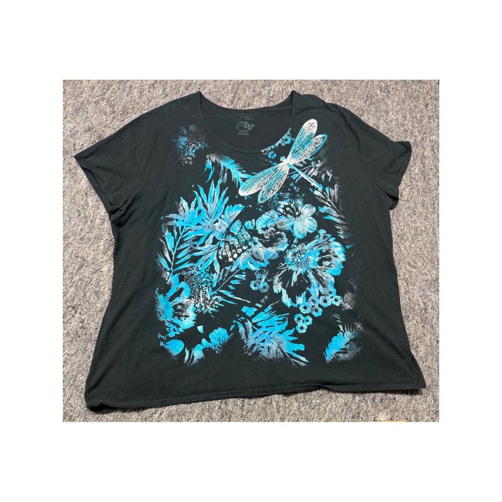 Just My Size JMS Black Dragonfly Floral Graphic Tee Shirt 5X 30W 32W Cotton